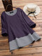 Vintage Plaid Patchwork Irregular Long Sleeve Shirt - Purple