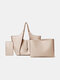 Faux Leather 3 PCS Large Capacity Multi-pocket Removable Key Multifunctional Shoulder Bag Handbag Tote - Beige