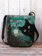 Women Black Cat Pattern Print Colorful Galaxy Felt Bag Crossbody Bag - Green