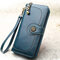Women Trifold Oil Wax Leather Long Purse Solid Vintage Phone Bag 13 Card Holder Clutch Bag - Green