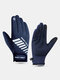 Men Spandex Polar Fleece Plus Velvet Letter Striped Reflective Strip Full-finger Warmth Outdoor Waterproof Non-slip Gloves - Blue