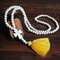 10mm Wooden Beads Long Necklace Bohemian Geometric Cross Beaded Tassel Pendant Necklace - Yellow