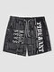 Men Newspaper Style Smooth Mid Length Quick Dry Holiday Board Shorts - Black