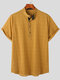 メンズチェック柄スタンドカラーコットン100%ヘンリーシャツ - 黄
