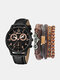 5 Pcs/Set PU Alloy Men Business Casual Watch Decorated Pointer Quartz Watch Bracelets - Black+Gold