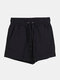 Women Pure Cotton Linen Drawstring Shorts With Pockets Breathable Outdoors Home Loungewear Bottoms - Black
