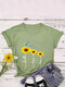 Floral Printed Short Sleeve O-Neck T-shirt - Army