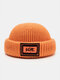 Unisex Knitted Solid Color Letter Pattern Patch Brimless Flanging Outdoor Warmth Brimless Beanie Landlord Cap Skull Cap - Orange