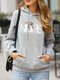 Letters Print Pocket Long Sleeve Casual Hoodie For Women - Gray