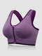 Plus Size Front Zipper Wireless Shockproof Full Cup Removable Pad Sports Bras - Purple