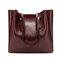 Women Solid Large Capacity Leisure Handbag Faux Leather Shoulder Tote Bag - Wine Red