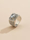 Trendy Hip Hop Full Rhinestones Carved Shining Seal-shaped Alloy Ring - Silver