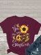 Sunflowers Letter Print Short Sleeve Plus Size T-shirt - Wine Red