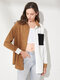 Contrast Color Corduroy Pocket Long Sleeve Button Down Shirt - Khaki