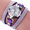 DUOYA Fashion Round Dial Wristwatch Full Rhinestones Bracelet Watch Multilayer Leather Women Watches - Purple