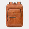 Men Leather 15.6 Inch Vintage Multi-pocket Laptop Bag Backpack - Brown