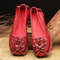 Women Casual Soft Handmade Floral Genuine Leather Flats - Red