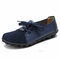 LOSTISY Large Size Women Casual Soft Lightweight Splicing Leather Lace Up Flats Loafers - Blue