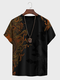 メンズ 中国風 ヴィンテージ フローラルプリント クルーネック 半袖 Tシャツ - 黒