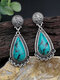Vintage Ethnic Carved Drop-shape Alloy Turquoise S925 Earrings - #01