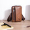 Men Genuine Leather Solid Waist Bag Shoulder Phone Bag Crossbody Bag - Brown