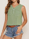 Striped Sleeveless Pocket Causal Tank Top For Women - Green