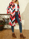 Vintage Striped Long Sleeve Turn-down Collar Coat For Women - Red