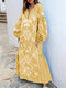 Bohemian Bishop Sleeve Printed Maxi Dress For Women - Yellow