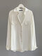 Women Solid Long Sleeve Lapel Button Front Shirt - White