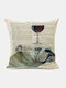 Animal Head Wine Glass Pattern Linen Cushion Cover Home Sofa Art Decor Throw Pillowcase - #25