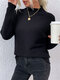 Solid Half-collar Long Sleeve Casual Homewear Sweater - Black