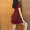 Season New Hong Kong Flavor Temperament Stitching Irregular Design Waist Slimming Strapless Dress Female - Red wine