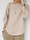 Solid Crew Neck 3/4 Sleeve Casual Blouse For Women - Khaki