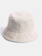 Women Rabbit Fur Solid Color Dome Thicken Warmth Windproof Ear Protection Bucket Hat - White