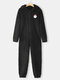 Plus Size Women Plush Christmas Patched Zip Front Hooded Onesies Pajamas - Black2