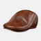 First Layer Cowhide Men's Leather Beret Hats Fashion Forward Hat - Yellow brown top layer cowhide