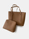 Women Artificial Leather Elegant Large Size Bag Set Handbag Brief Fashion Working Tote Bag - Brown