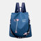 Women Oxford Embroidery Waterproof Ethnic Anti-theft Backpack - Blue