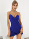 Solid Backless Pearl Strap Deep V-neck Mini Sexy Dress - Royal Blue