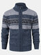 Mens Zip Front Vintage Pattern Knitted Casual Cardigans With Slant Pocket - Navy