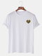 Mens Small Heart Pattern Print Casual O-Neck Loose T-Shirts - White