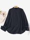 Solid Bell Sleeve Ruffle Trim Stand Collar Blouse - Blue
