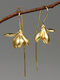 925 Silver Plated Women Earrings Simple Flower Pendant Hook Earrings - Gold
