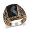Vintage Personality Men Ring Resin Black Rectangle Gem Mount Gold Silver Alloy Ring Jewelry - Gold