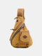 Men Genuine Leather And Canvas Travel Outdoor Carrying Bag Multi-pocket Crossbody Bag Chest Bag Sling Bag - Khaki