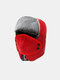 Unisex PU Cotton Thicken Solid Color Removable Mask Ear Protection Winter Skiing Warmth Windproof Trapper Hat - Red