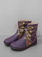 Plus Size Women Retro Comfy Round Toe Pu Leather Strappy Flat Short Boots - Purple