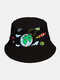 Unisex Cotton Environmentalists Harmonious With Nature Theme Pattern Outdoor Travel Sunshade Bucket Hat - Black