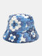 महिला मूंगा ऊन ओवरले फूल पैटर्न उभरा हुआ फैशन गर्मी बाल्टी टोपी - नीला