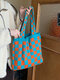 Women Dacron Casual Multicolor Lattice Pattern Color Matching Large Capacity Handbag Tote - Orange